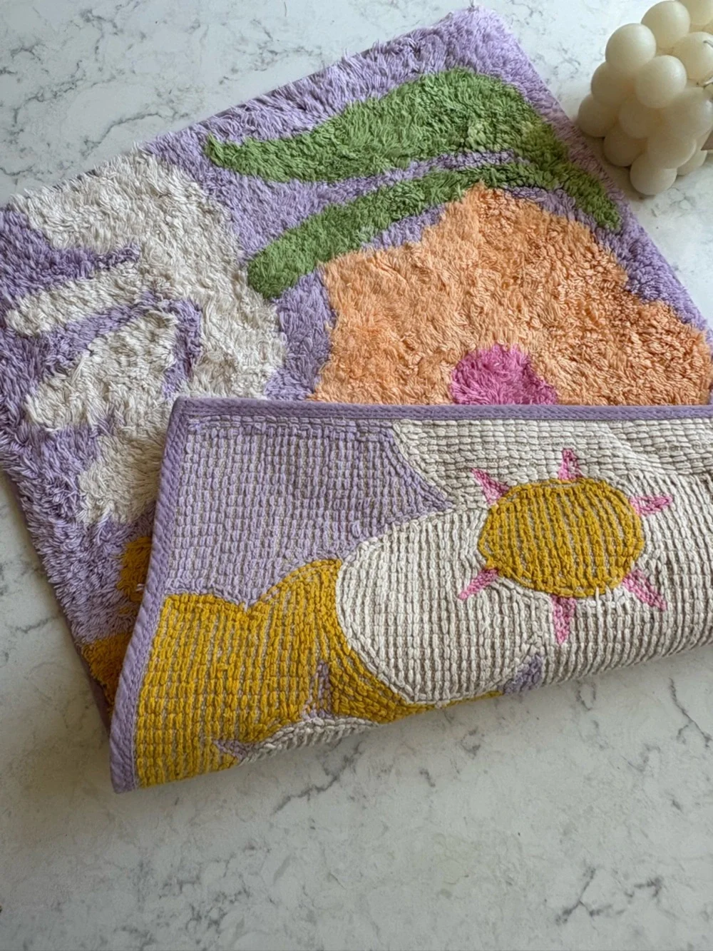 Plush Floral Bath Rug - Lavender, Peach & Mustard